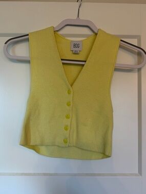 BDG Lemon Yellow Ribbed Button-Front Crop Top